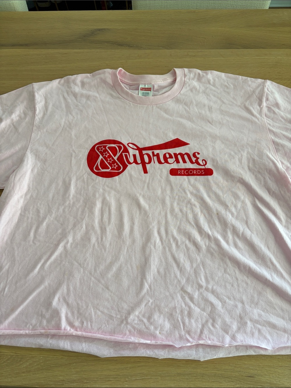 Supreme Pink Tee with Red Supreme Records Logo